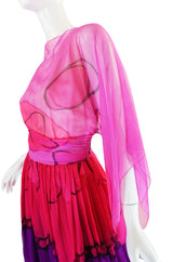 Ethereal and Pretty 1960s SIlk Chiffon Pink Print Dress