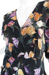1970s Holly Harp Tiered Silk Print Dress