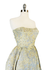 c.1953 Christian Dior Couture Silver & Sequin Fantasy Gown