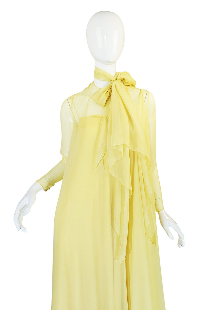 1970s Yellow Silk Chiffon Stavropoulos Caftan Dress