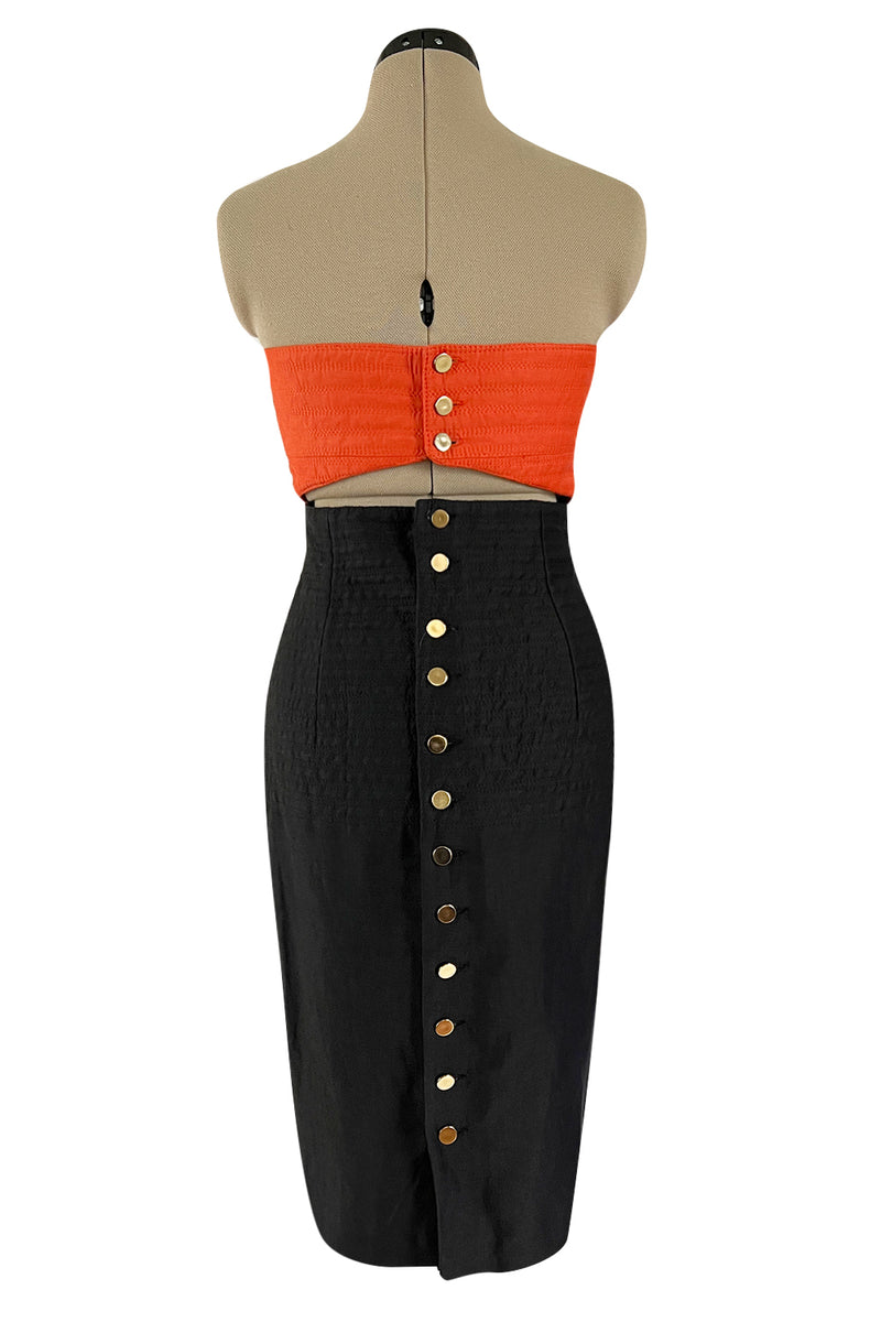 Killer Spring 1989 Gianni Versace Couture Strapless Topstitched Dress W Back Buttons & Cut Out