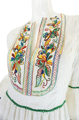 1960s Miss K Embroidered White Cotton Dress