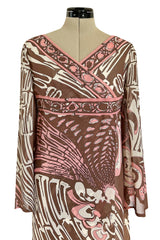 Wonderful 1960s Emilio Pucci Pink & Taupe Printed Silk Chiffon Caftan Dress