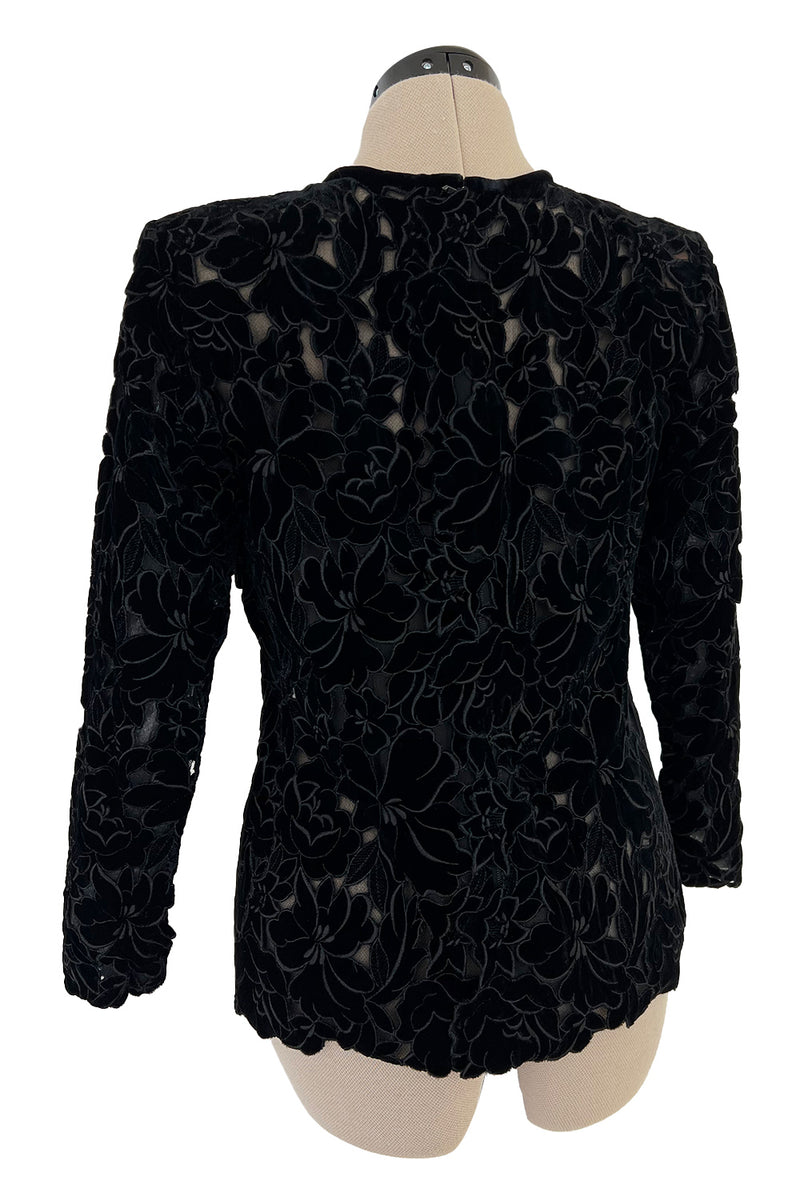 Incredible 1990s Yves Saint Laurent Haute Couture Velvet & Chiffon Cut OutsTop