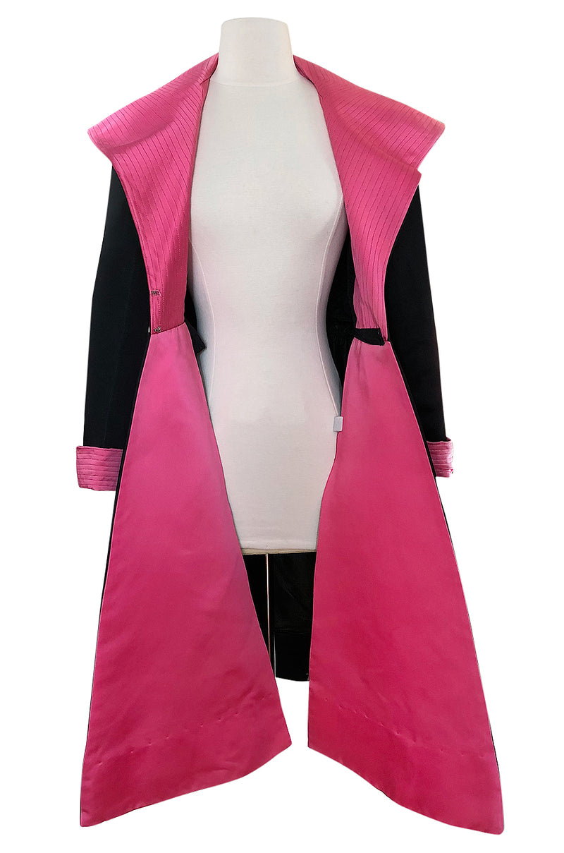 1960s Geoffrey Beene Fitted Pink Collar & Cuffs Black Coat Dress