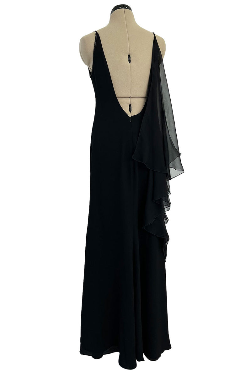 Spring 2000 Valentino Black Silk Dress w Shocking Sequin & Net Side Panel