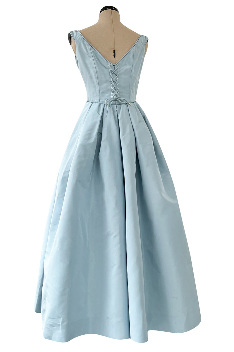 Runway Spring 1994 Balmain by Oscar de La Renta Haute Couture Baby Blue Corset Dress