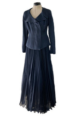 Incredible 1990s Chanel by Karl Lagerfeld Haute Couture Blue Organza Silk Dress & Jacket