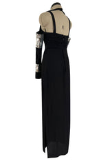 Avent Garde Fall 1991 Karl Lagerfeld Suspended Sleeve Dress w Flat Silver Sequin Detailing