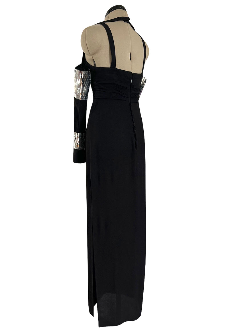 Avent Garde Fall 1991 Karl Lagerfeld Suspended Sleeve Dress w Flat Silver Sequin Detailing