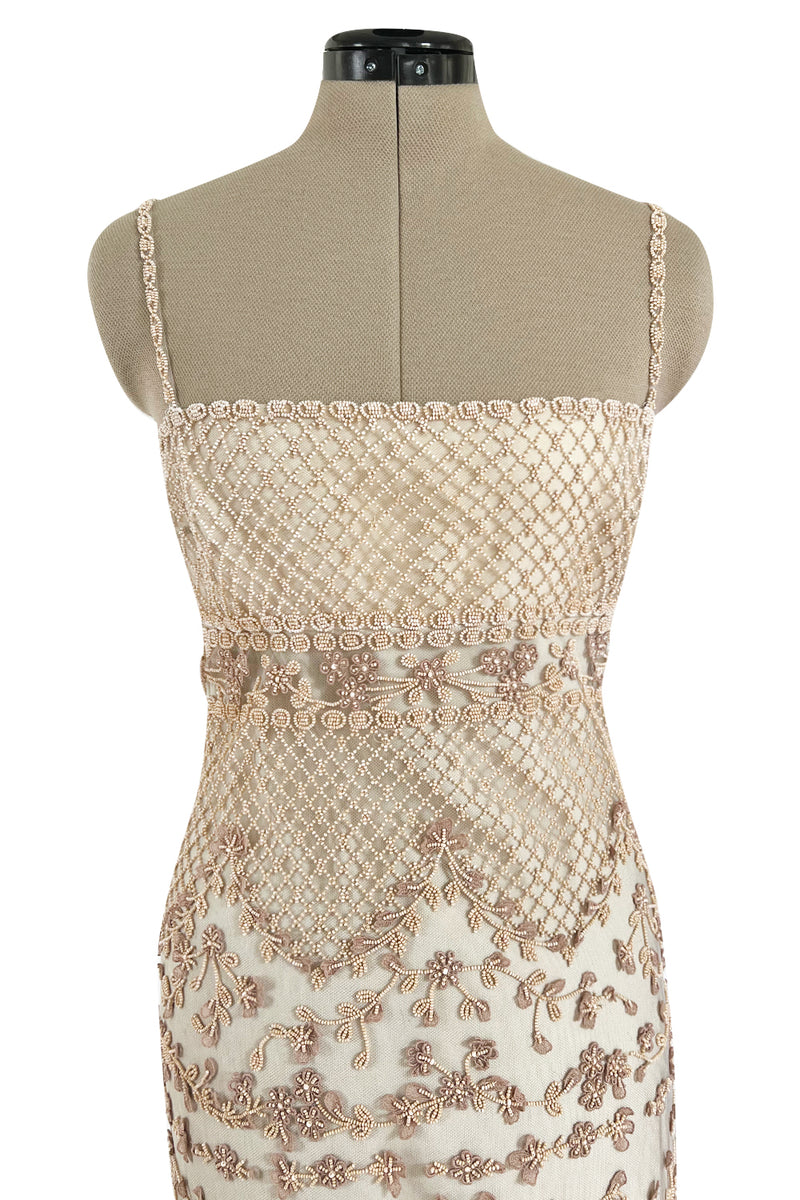 Spectacular Resort 2014 Valentino Fully Beaded Pale Pinky Nude Silk & Net Dress