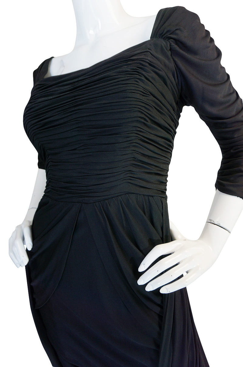 1940s Ceil Chapman Attr. Black Jersey Draped Dress