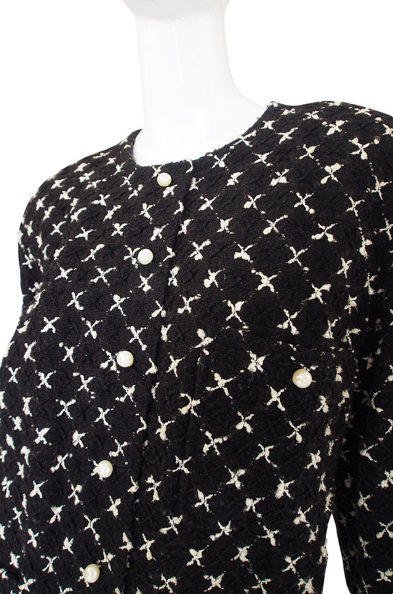 1980s Pearl Button Chanel Larger Boucle Suit