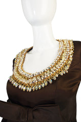 1960s Heavily Beaded Neckline Sarmi Silk Dress