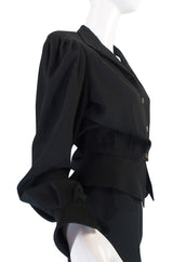 1970s Black Crepe Jean Muir Peplum Suit