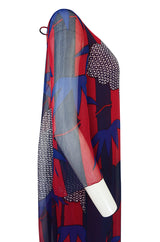 1970s Hanae Mori Silk Chiffon Beautifully Printed Caftan Dress