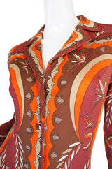 1960s Coral Print Pucci Silk Jersey Button Front Dress