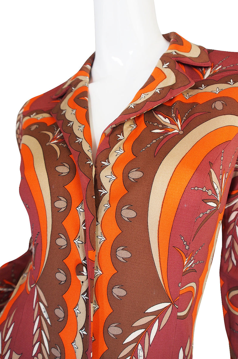 1960s Coral Print Pucci Silk Jersey Button Front Dress