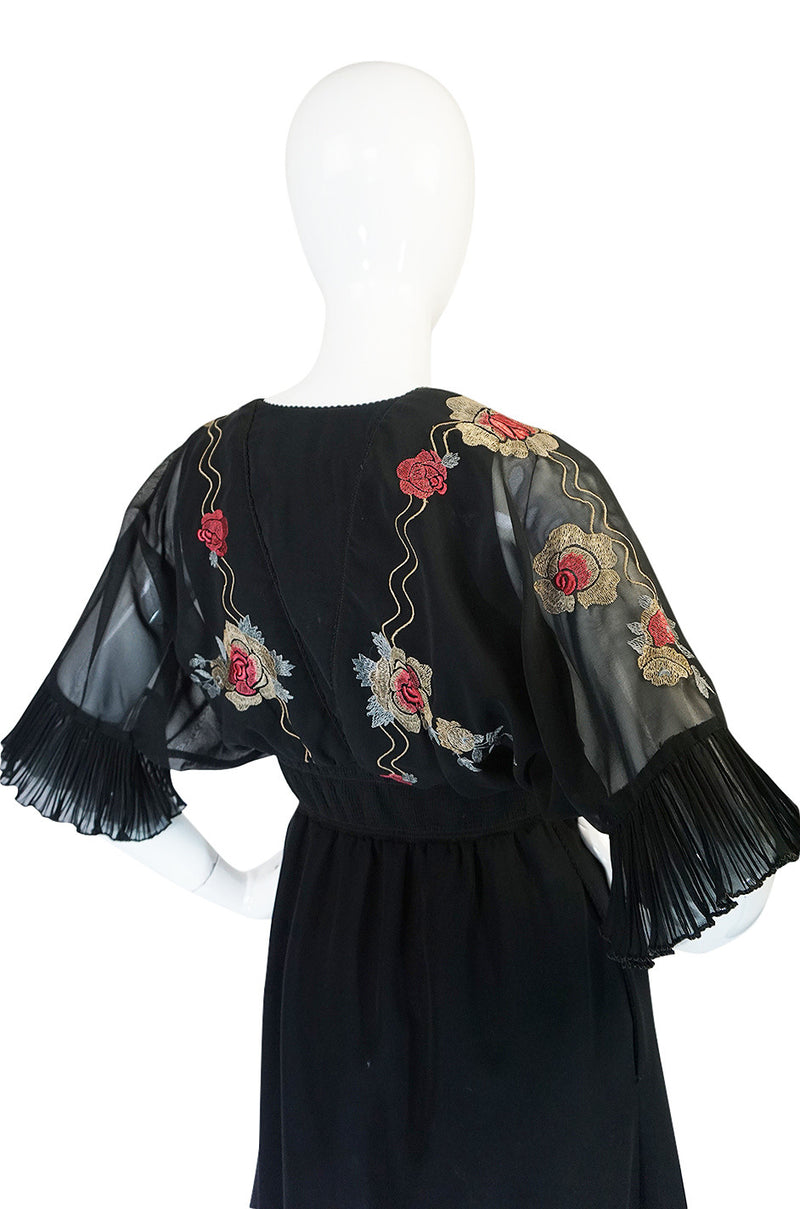 1970s Janice Wainwright Embroidered Chiffon Dress