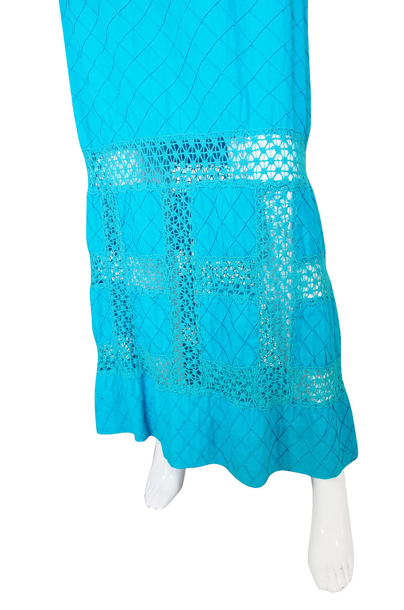 1960s Turquoise Cotton Pintuck Mexican Dress