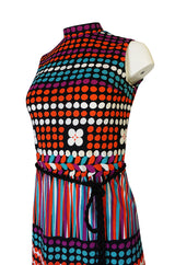 1970s Lanvin Bright Printed Dot & Stripe Jersey Dress