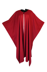 1970s-1980s Yves Saint Laurent Red Wool Cape w Black Velvet Hood