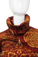 1970s Bullock's Wilshire Panne Velvet Print Dress