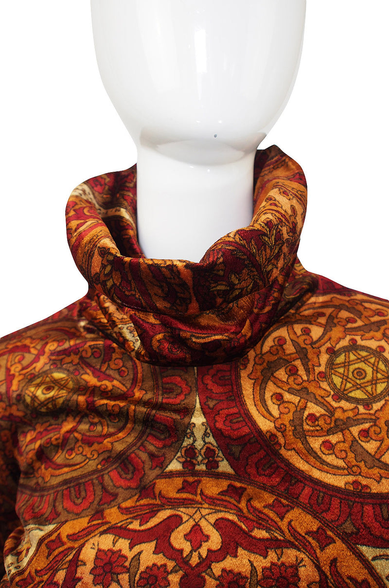 1970s Bullock's Wilshire Panne Velvet Print Dress