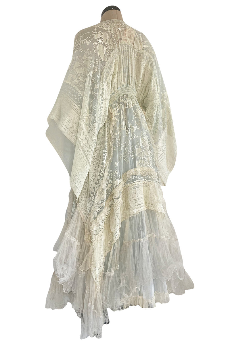 Important 1972 Zandra Rhodes Hand Painted 'Butterfly' Kimono Sleeve Dress w Lily Print & Original Petticoat