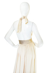 1980 Bill Tice Plunge Cream & Gold Backless Dress