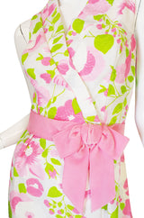 1960s Pink Floral Print Estevez Maxi Dress