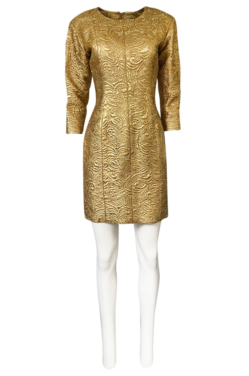 Fall 1991 Yves Saint Laurent Documented Gold Brocade Shift Dress Shrimpton Couture Fall 1991 Yves Saint Laurent Documented Gold Brocade Shift Dress Shrimpton Couture