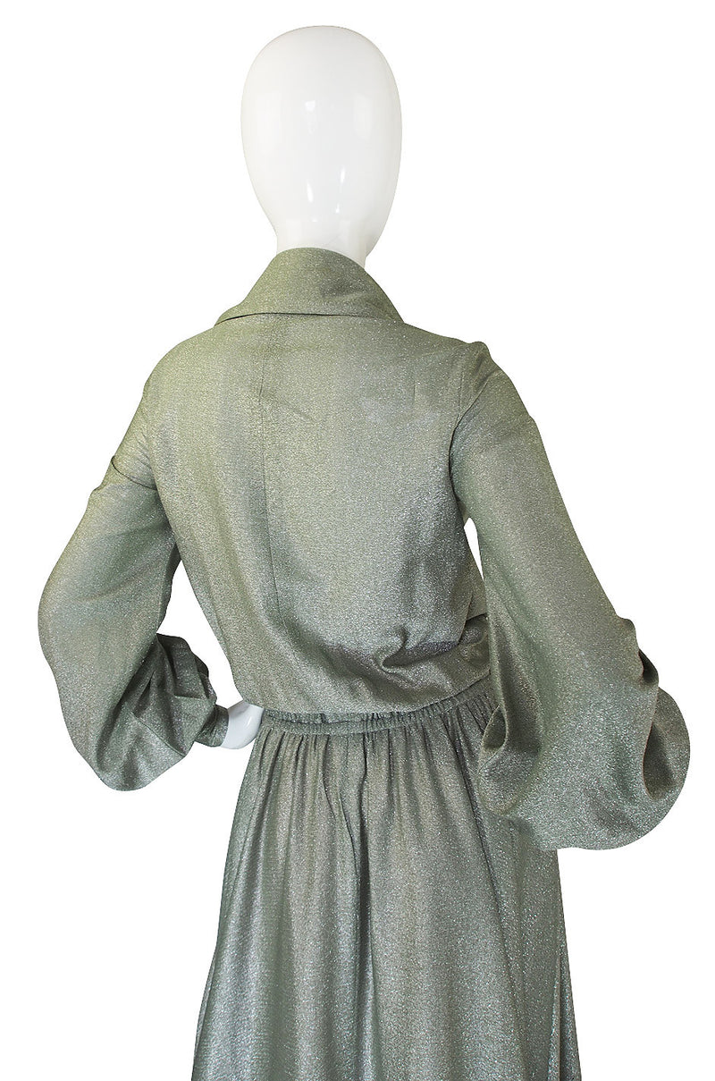 1970s Anne Klein Metallic Shirt Maxi Dress