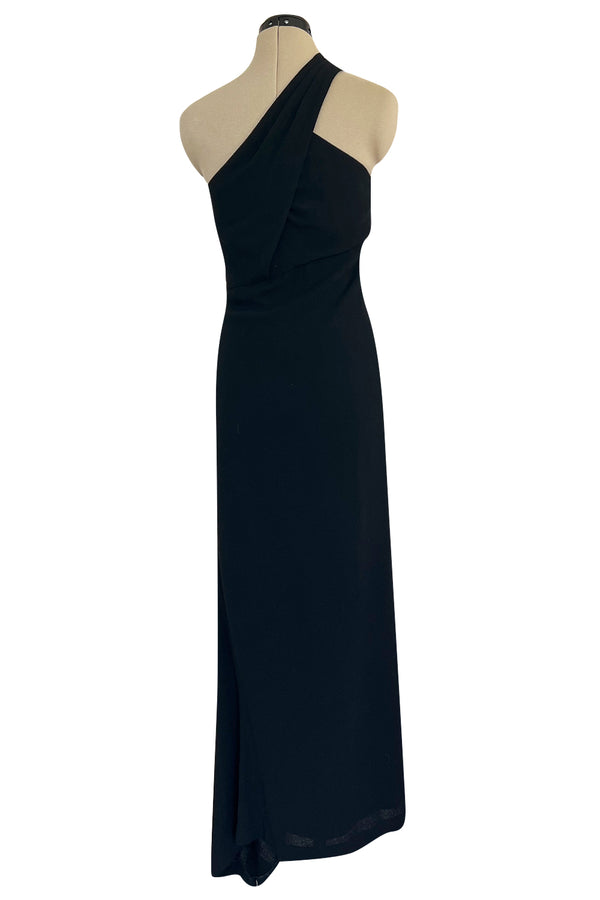 Gorgeous Fall 1998 Chanel by Karl Lagerfeld Runway Black Crepe One Shoulder Dress