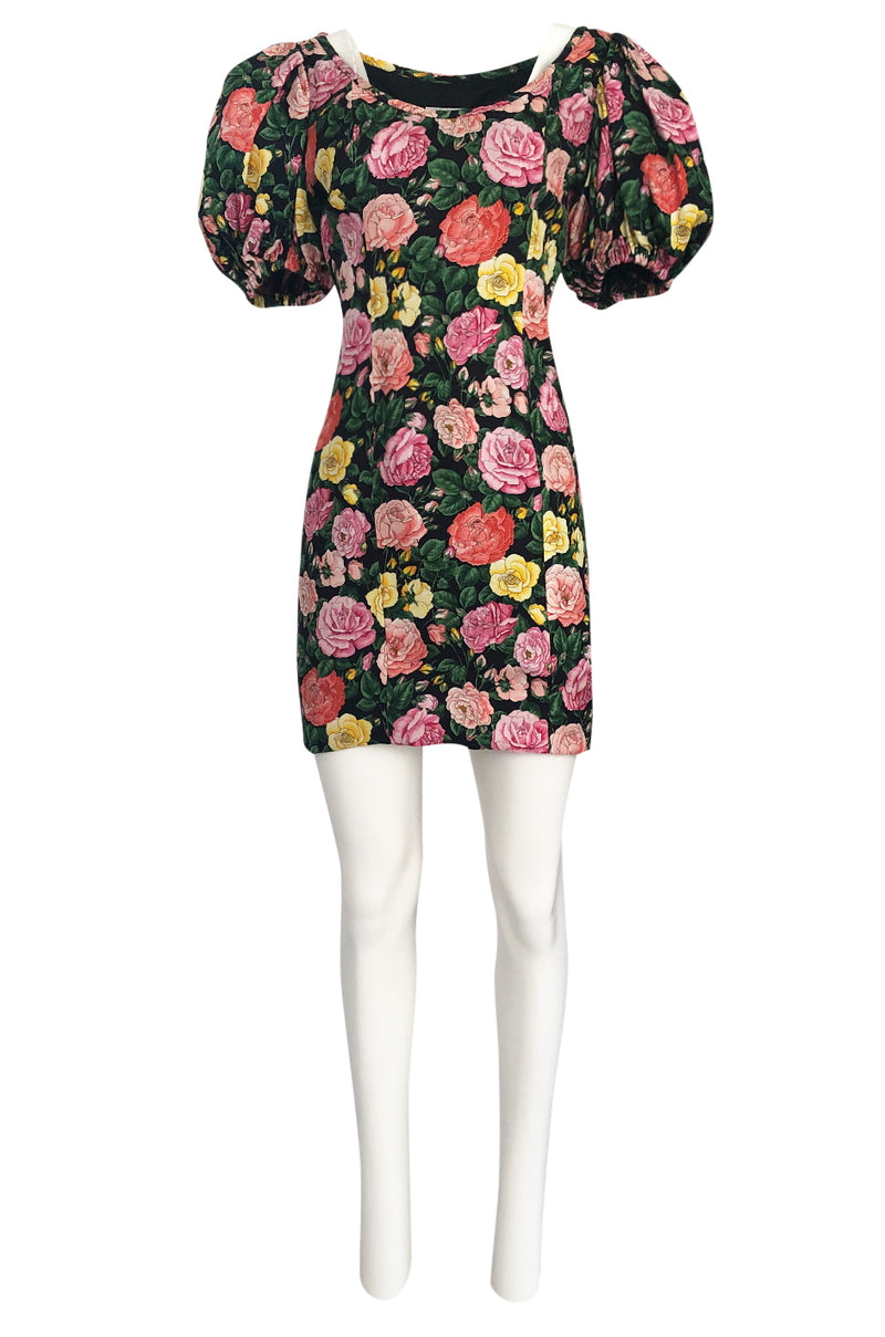 Spring 1992 Yves Saint Laurent Ad Campaign Pouf Sleeve Silk Floral Dress