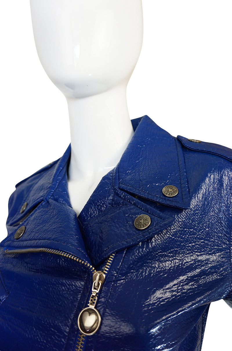 1990s Moschino Blue Patent Motorcycle Jacket