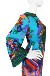 1960s Vivid Bright Printed British Colony Caftan Dress