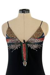 Late 1970s Stephen Burrows Hand Beaded Asymmetrical Hem Jersey Dress