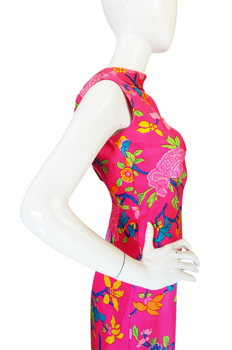 1970s Vibrant Pink Silk Twill Adele Simpson Dress