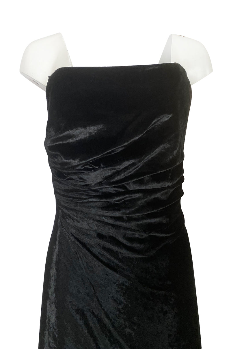 Austere 1980s Halston Strapless Liquid Black Silk Velvet Dress
