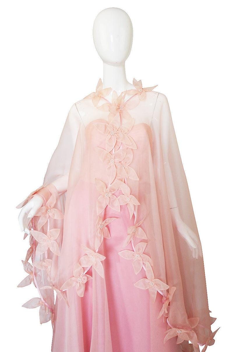 Dramatic 1975 Loris Azzaro Couture Pink Silk Gown & Cape