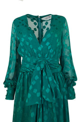 A/W 1973 Christian Dior Haute Couture Stunning Green Silk Chiffon Dress