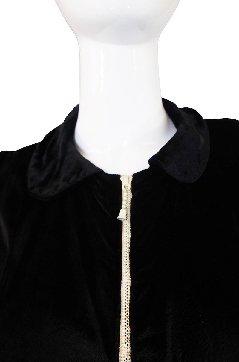 1920s Velvet Coat Dress w White Zipper