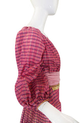 1960s Pat Sandler Pink & Gold Maxi Dress