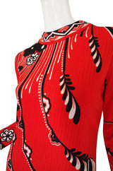 1970s Paganne Printed Red Shift Dress