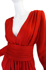 1980s Valentino Haute Couture Plunging Red Silk Dress