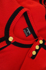 1990s Red Chanel Cashmere Classic Cardigan