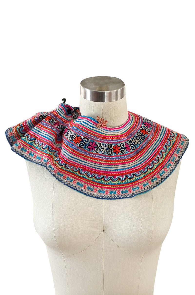 Amazing Antique Turn of the Century Hand Embroidered Colourful Cotton Collar from Laos