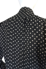 1970s Haute Couture Silk Dot Yves Saint Laurent Top