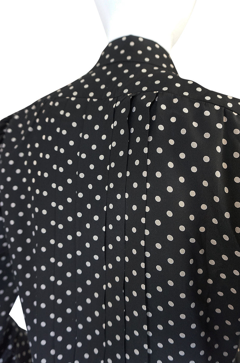 1970s Haute Couture Silk Dot Yves Saint Laurent Top
